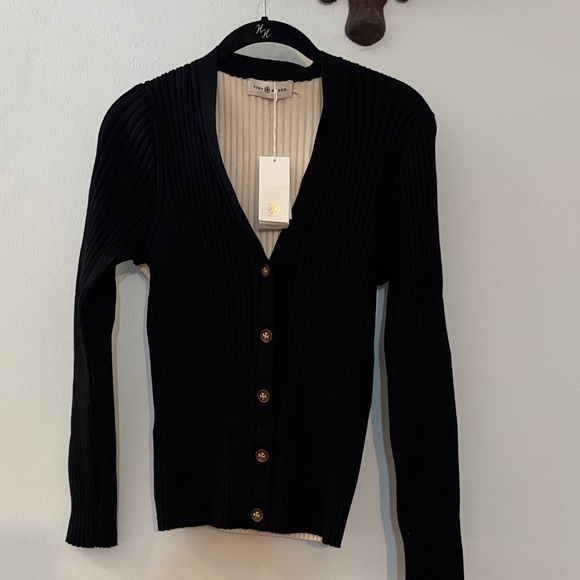 NWT Tory Burch Black Ribbed Cardigan